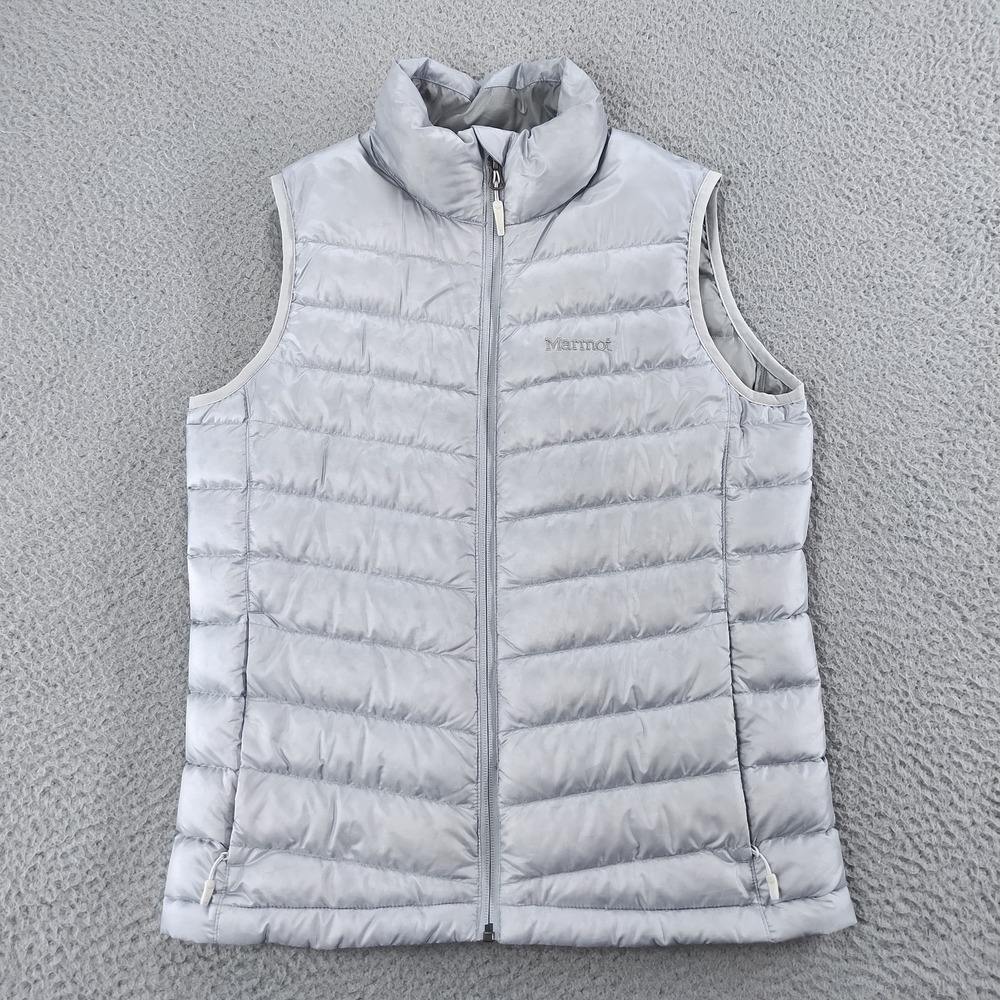 Marmot Vest Womens Small Gray 700 Fill Down Puffer Quilted Full Zip Outdoor